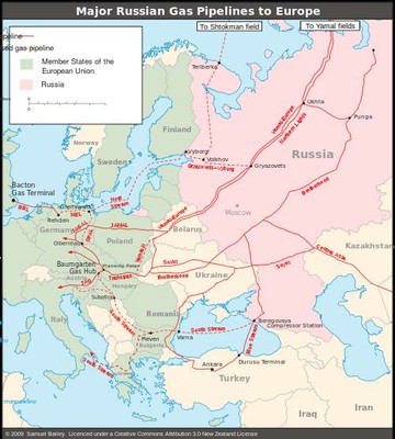 Major Russian Gas Pipelines to Europe