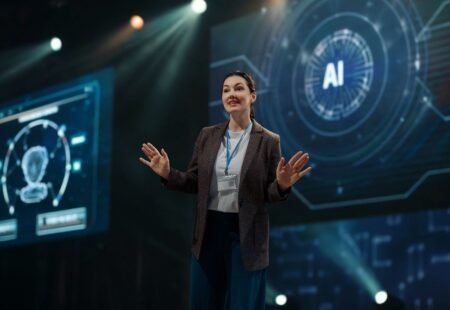 Woman speaking about AI technologies