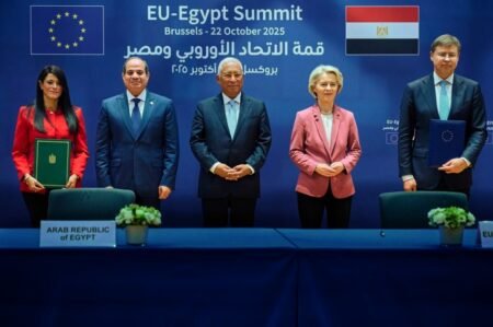 Egypt-EU - Rania AlMashat, Abdel Fattah el-Sisi, Antonio Costa, Ursula von der Leyen, Valdis Dombrovskis - Photo © European Union 2025