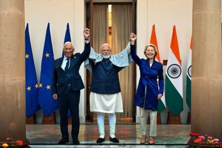 Antonio Costa - Narendra Modi - Ursula von der Leyen - Photo © European Union 2026