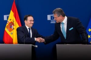 Brussels adopts Gibraltar treaty proposals Albares Bueno - Sefcovic - Photo by Bogdan Hoyaux © European Union 2025