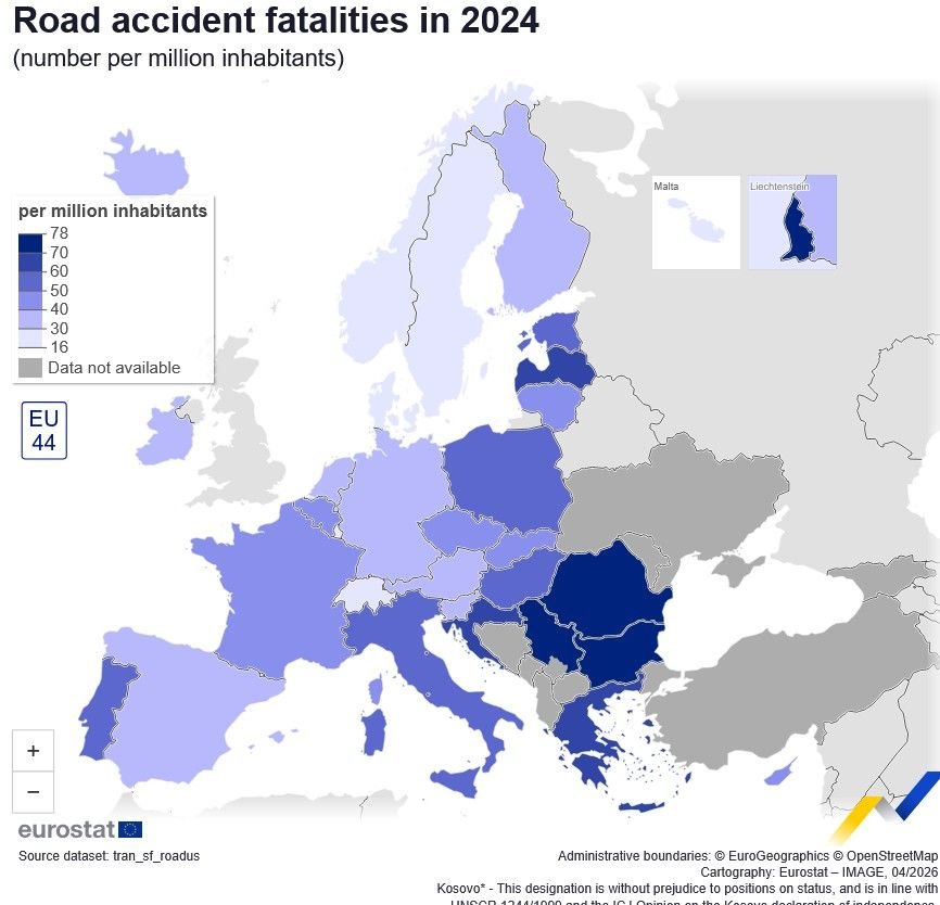 Road accident fatalities in 2024 - Eurostat
