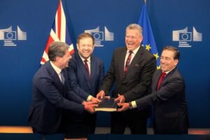 EU and UK sign agreement on Gibraltar Fabian Picardo, Stephen Doughty, Maros Sefcovic, José Manuel Albares - Photo © European Union 2026